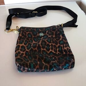 COACH crossbody bag LEOPARD PRINT 9x8x2 brown black teal green